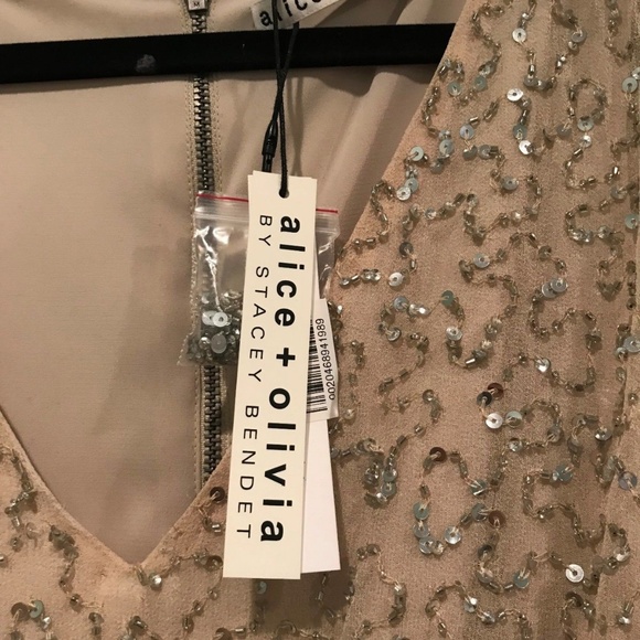 Alice + Olivia V-Neck Gold Sequin Cocktail Dress - Picture 2 of 5